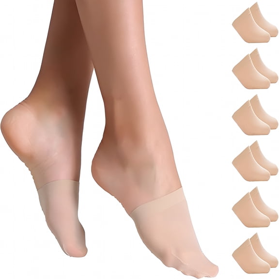 TELOLY Toe Socks for Women 6 Pairs, Half Socks for Heels No Show Liner Toe Topper Cover Mule Sock Non-Skid Bottom