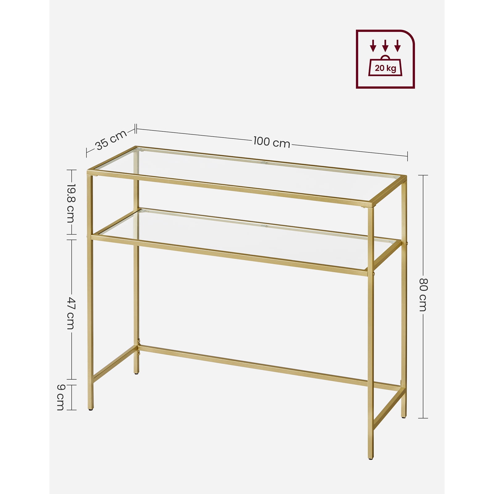 SONGMICS HOME 39.4-Inch Modern Console Table, Entryway or Sofa Table with Metal Frame, 2-Tier Shelves, and Adjustable Feet for Living Room