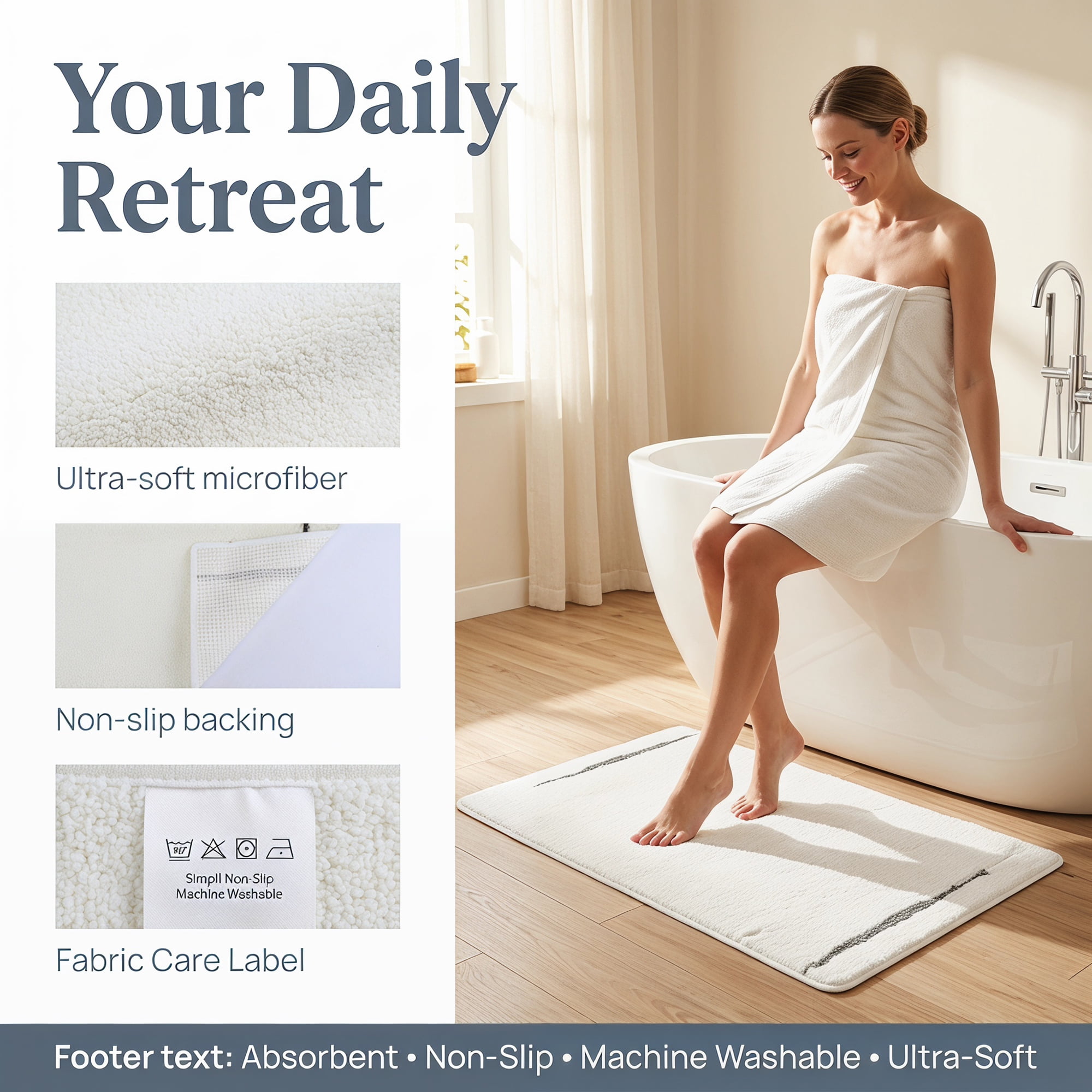 Unique Bargains Luxury Soft Shaggy Absorbent Microfiber Bath Mat White 32" x 20"