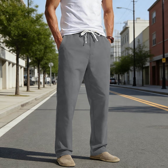 Gamivast Pants for Men Straight Leg Dressy Pants Lightweight Breathable Drawstring Elastic Waist Relaxed Fit Everyday Casual Pants
