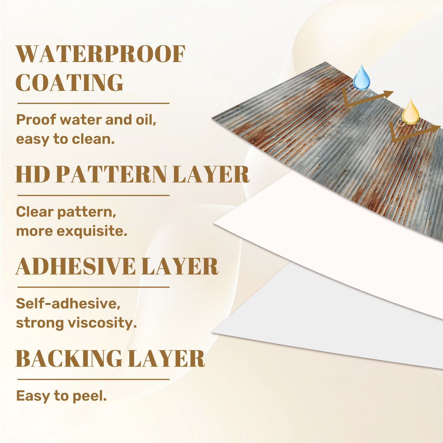 Modern Industrial Rusty Corrugated Metal Texture Weathered Gray Orange Patina Wall Mural 17.7in x 9.8ft Self Adhesive Removable Wall Paper Renter Friendly Wallpaper for Bedroom Cabinets