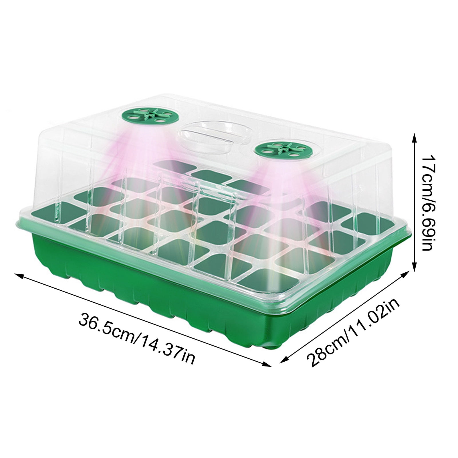 OIUR Plants Nursery Box Seeds Starter Tray with Humidity Dome Transparent Seeds Germination Tray with Adjustable Vents Light for Seedlings Growth