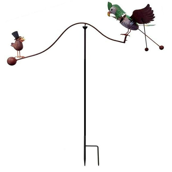Continental Art Center 19931 Rustic Kinetic Metal Old Birds Balancer Stake - Brown & Green