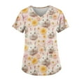 thumbnail image 2 of Scrub Tops For Women，Easter Scrub Tops Women Bunny Egg Hunt Print Short Sleeve V Neck Stretchy Holiday Nurse Working Uniform Scrubs Sets，Yellow，XXXXL, 2 of 4