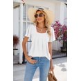 thumbnail image 4 of Spring And Summer Square Neck Bell Sleeve Pleated Short Sleeve Loose T-shirt For Women, 4 of 9