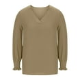 thumbnail image 5 of ZQGJB Women's Business Casual Tops Elegant V Neck Puff Long Sleeve Shirts Dressy Solid Color Office Work Blouse 2025 Fall Outfits Clothes Khaki XL, 5 of 9