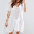 thumbnail image 5 of BKQCNKM Cover Up for Beach,swim Suits for Women 2024,women's Solid Round Neck Chiffon Tassel Large Loose Beach Cover Chiffon Plus Size Swimsuit for Women,swim Cover Up for Women White One Size, 5 of 6
