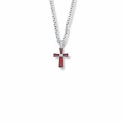 Singer Girl's 5/8 Inch Sterling Silver and Glass Crystal July Birthstone Baguette Cross Necklace with Stainless Steel Rhodium Plated 16" Chain, Style Birthstone, Cross