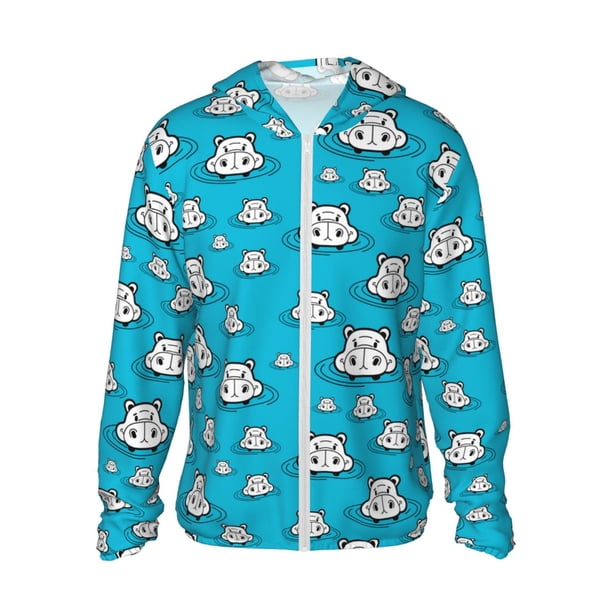 Balery Hippo In Water Head Sudadera ligera de manga larga con capucha y protección solar UPF 50+ para hombre y mujer, ideal para pesca y running-Small