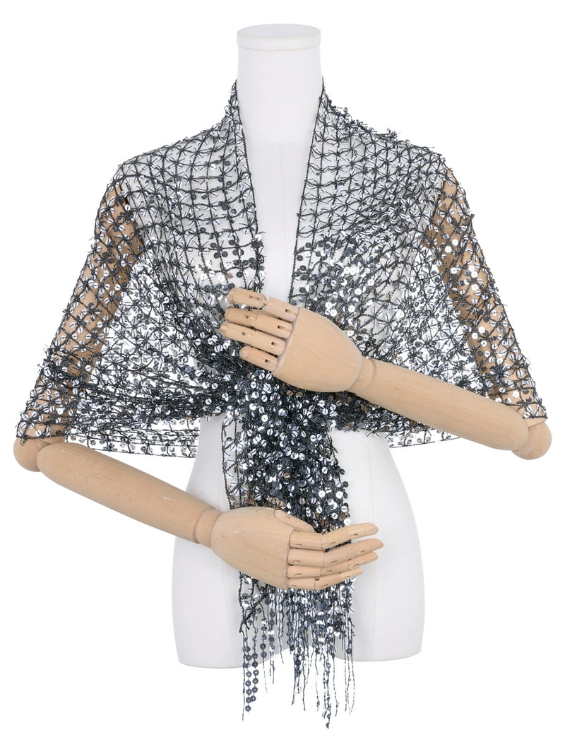 Silver Sequin Shawl Silver Dressy Shawl INSPIRE CHIC Women Sequin