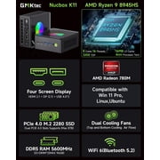 GMKtec Gaming PC, K11 AMD Ryzen 9 8945HS(8C/16T, Up to 5.2GHz), 32GB DDR5 RAM 1TB Mini Desktop Computer, USB4x2, Oculink, Dual NIC 2.5GbE LAN