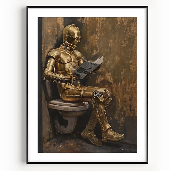 Asdg12s C-3PO on the Tiolet Star Wars Bathroom Art Print - Premium Giclee Fine Art Print - Vintage Painting Style Darth Vader Bathroom Art Wall Décor, Bath Decoration, Ready to Frame