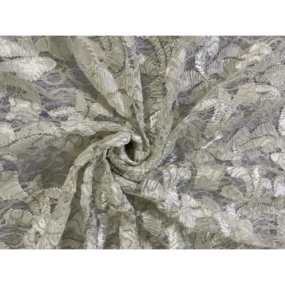 Beautiful Embroidery LACE fabric WHITE with sequence 58" WIDE [15039]