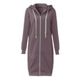 thumbnail image 4 of Fgnfyis Women Autumn Winter Casual Long Zip Up Hooded Jacket with Drawstring and Pockets Solid Color Coat Purple S, 4 of 5