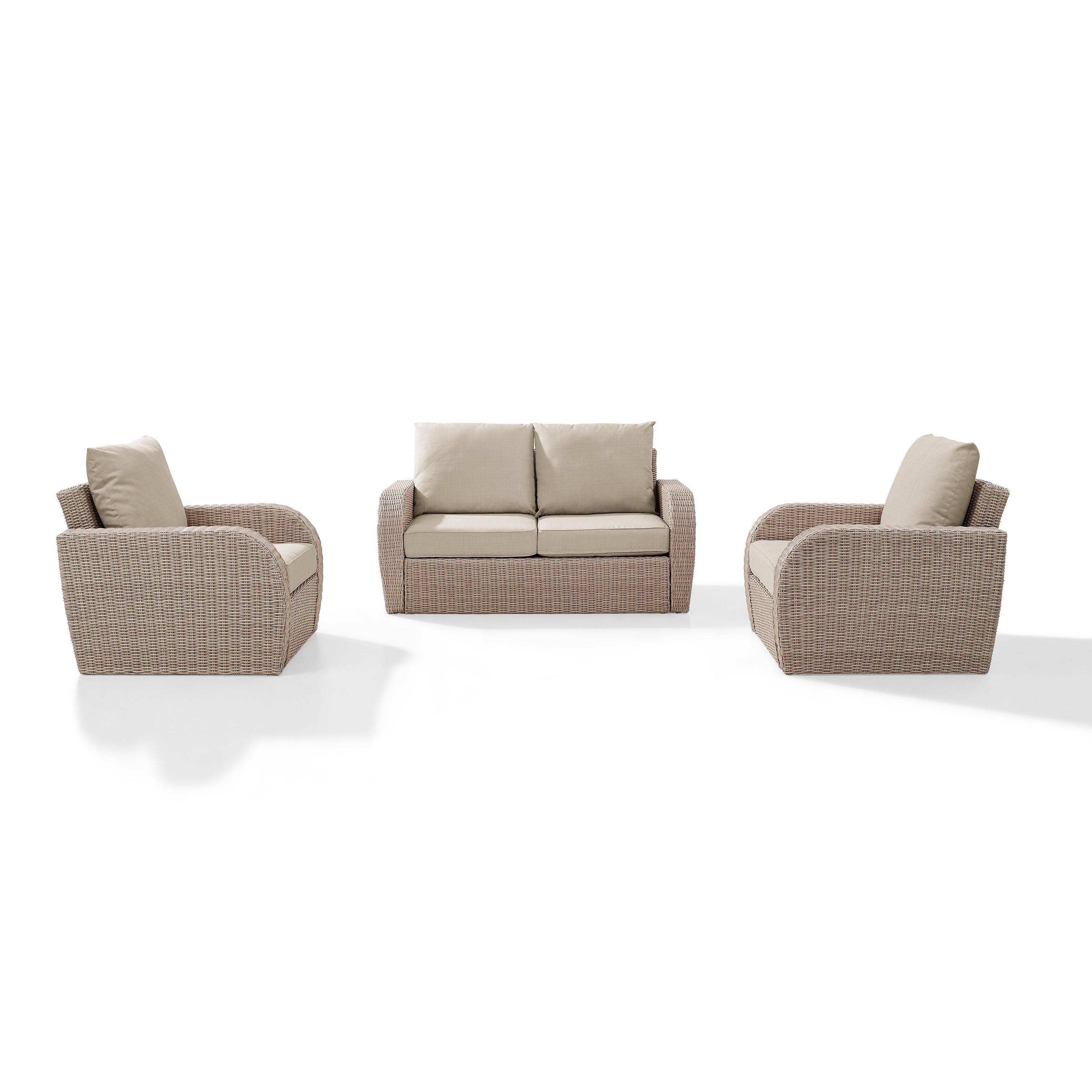 Crosley Furniture St Augustine 3 Pc Outdoor Wicker Seating Set With Oatmeal Cushion - Loveseat, Two Outdoor Chairs - image 2 of 5