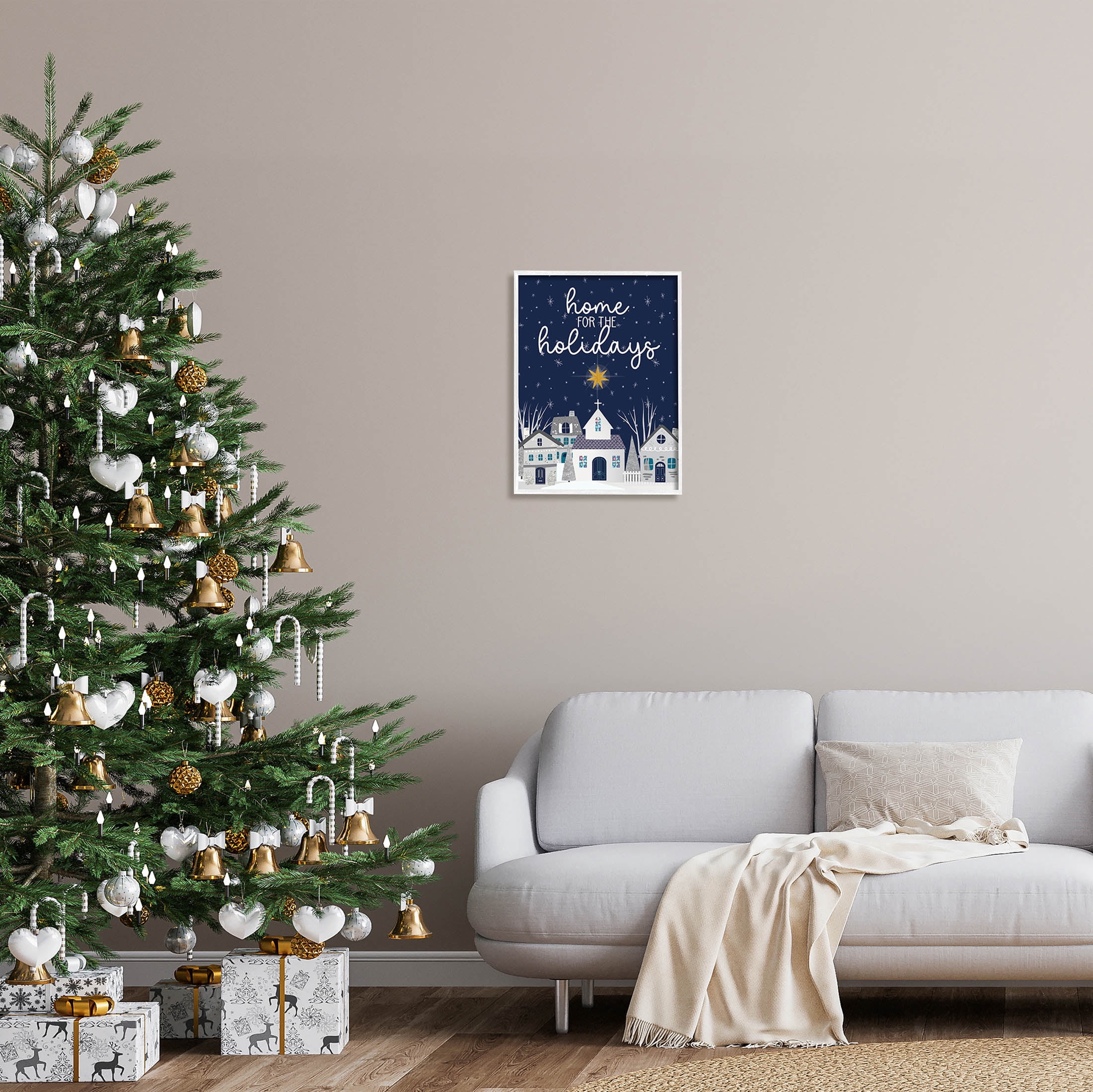 Stupell Industries Home For The Holidays Night Sky Graphic Art White Framed Art Print Wall Art, Design by Linda Birtel