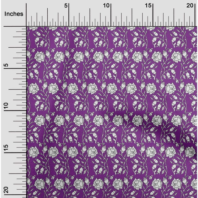 oneOone Cotton Poplin Fabric Leaves & Floral Block Print Fabric BTY 56 Inch Wide