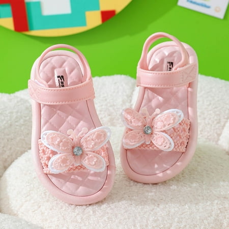 

TMOYZQ Toddler Shoes Baby Girls Cute Fashion Solid Color Butterfly Non-slip Soft Sole Beach Sandals