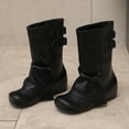 thumbnail image 5 of Fold Over Mid Calf Boots for Women Hidden Wedge Low Heel Slouchy Leather Round Toe Long Booties with Buckle Strap, 5 of 7