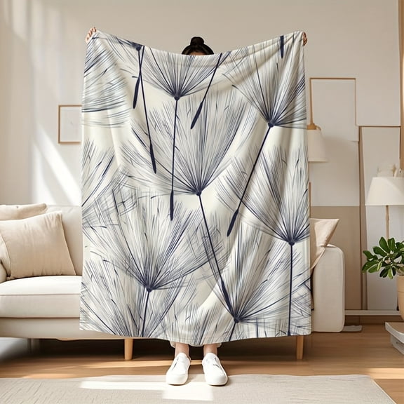 1pc Elegant Dandelion Seeds Geometric Pattern Flannel Blanket - Soft Quick-Dry All-Season Throw for Bed, Sofa, Camping & Travel - Perfect Holiday Gift for Christmas, Birthdays, Valentine's Day, Cozy