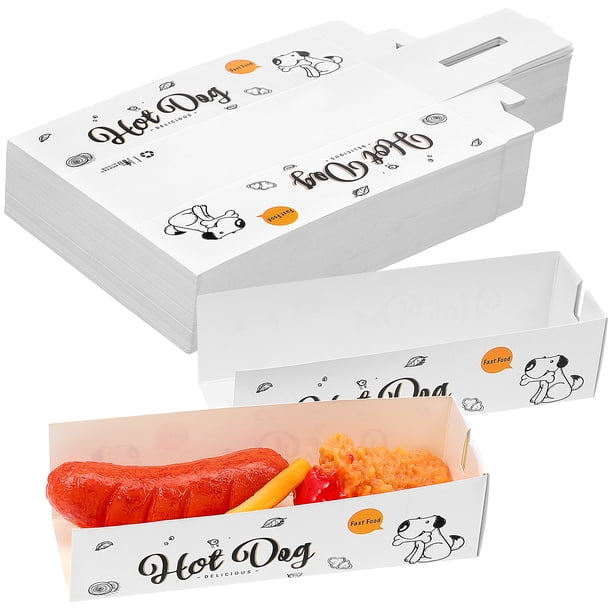 100 unids Bocadillos Desechables Bocadillos Hot Dog Cajas de papel Papel Hot Dog Cajas de almacenamiento