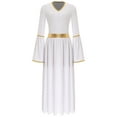 thumbnail image 5 of iiniim Women's Angel Costume Gold Trim Long Sleeve Tunic Gown Worship Praise Dance Dress White XL, 5 of 7