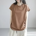 thumbnail image 2 of Ahuyic Womens Plus Size Top,Womens Summer Blouse,Ladies Loose And Spring And Summer Lantern Sleeves 3/4 Quarter Sleeves Round Neck Brown XXL, 2 of 5