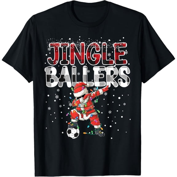 Jingle Ballers Santa Football Christmas Soccer Plaid T-Shirt- American fashion hot selling casual retro high quality 100% cotton T-shirt 1 piece