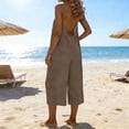 thumbnail image 2 of QATAINLAV Summer Rompers for Women Sleeveless Adjustable Strap Onesies Shorts Cotton Casual Wide Jumpsuits with Pockets Coffee XL, 2 of 7