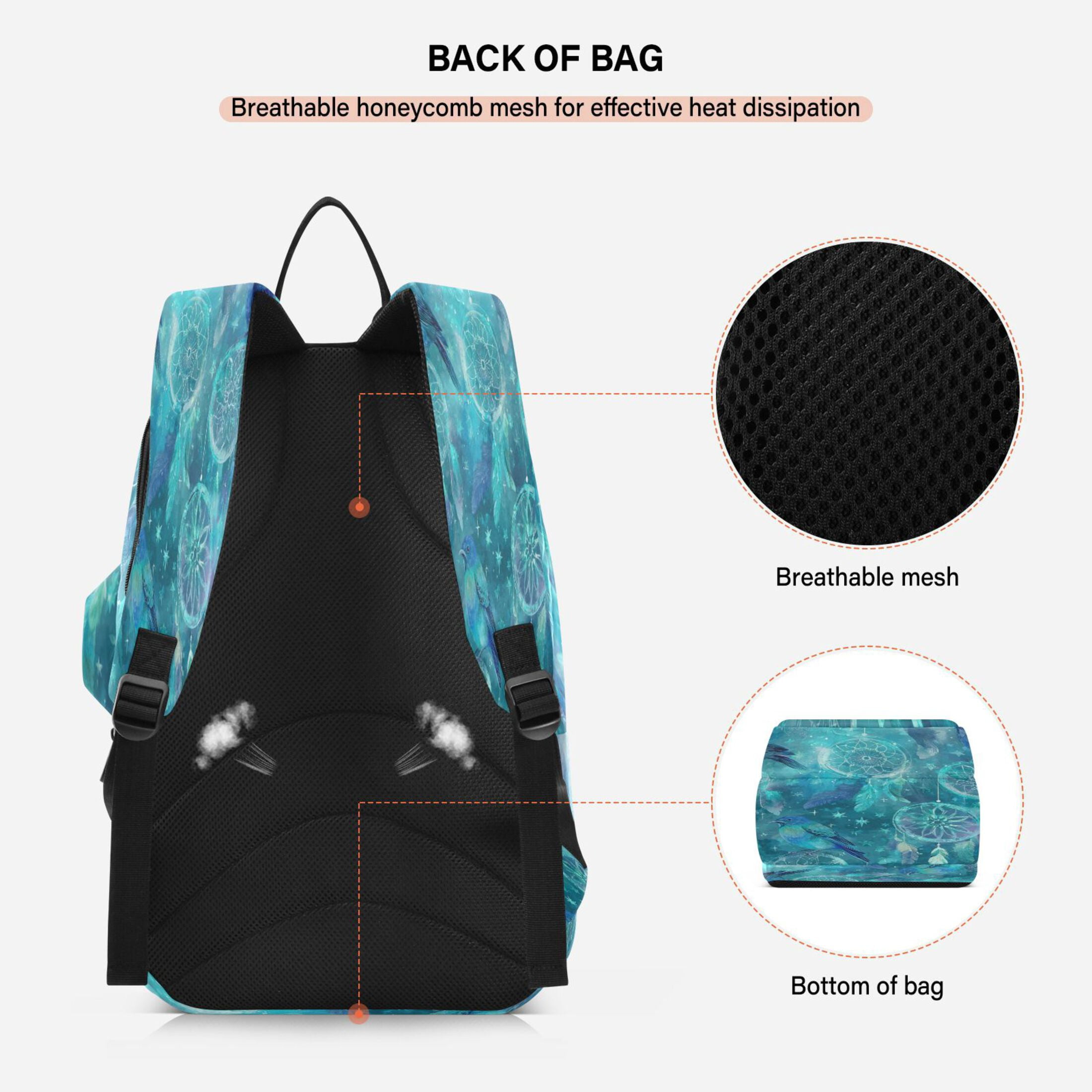 2 Racquet Holder Tennis Backpack Tennis Racket Covers Gym Bags Dreamcatchers and Birds