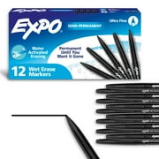 EXPO Wet Erase Markers, Black, Ultra Fine Tip, 12 Count