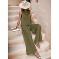 thumbnail image 5 of Women'S Summer 2 Piece Outfits Sleeveless Top Wide Leg Pants Lounge Beach Travel Sets Green XXL, 5 of 9
