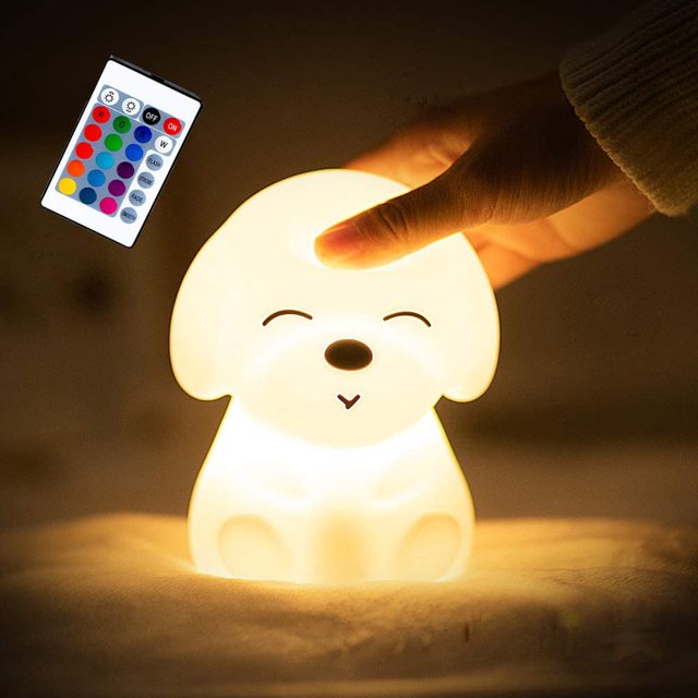 Luz nocturna para niños, noche Li suave con control remoto para cachorros y perros de silicona