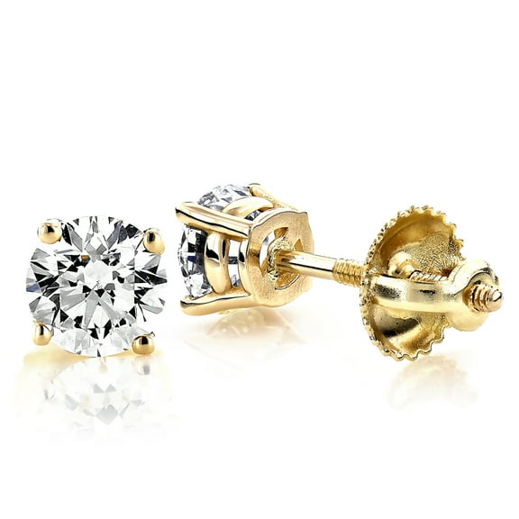 Ladies 14k Natural Diamond Stud Earrings Round 0.5 Ctw Diamonds (Yellow Gold)