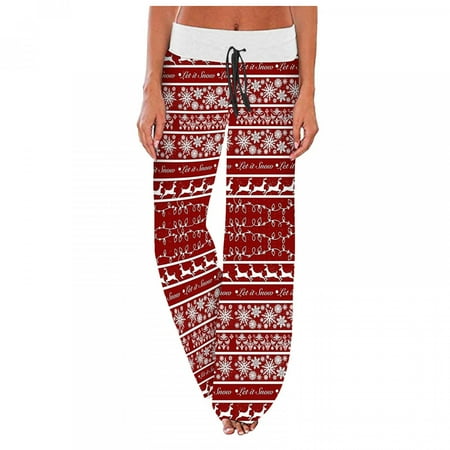 

New Year s Deals!Tuscom Christmas Pants for Women Snowflake Xmas Graphic Drawstring High Waist Pajama Pants Loose Wide Leg Trousers Sweatpants