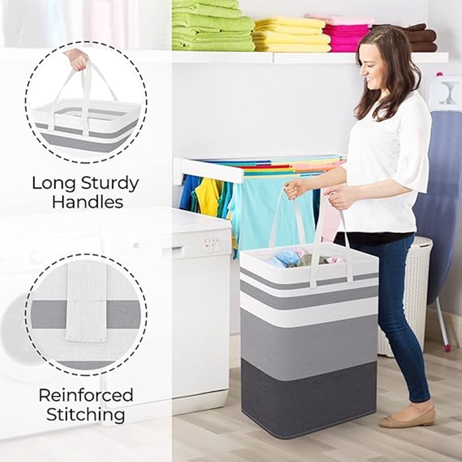 XZKING 2 Pack Large Laundry Basket Freestanding Waterproof Laundry Hamper Collapsible Tall Clothes Hamper with Extended Handles for Clothes Toys in the Dorm and Family-(Gradient Grey, 100L)