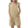 thumbnail image 2 of JTSRKL Girls Romper Sleeveless Casual Solid Color Adjustable Tie-Up Strap Short Jumpsuits Loose Fit Overalls Cute Summer Outfit Clothes with Pocket Khaki 5-6 Years, 2 of 8