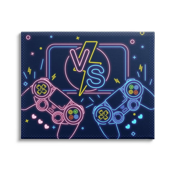 Stupell Industries Video Gamer Two Players Controllers Neon Style , 20 x 16, Design by Ziwei Li