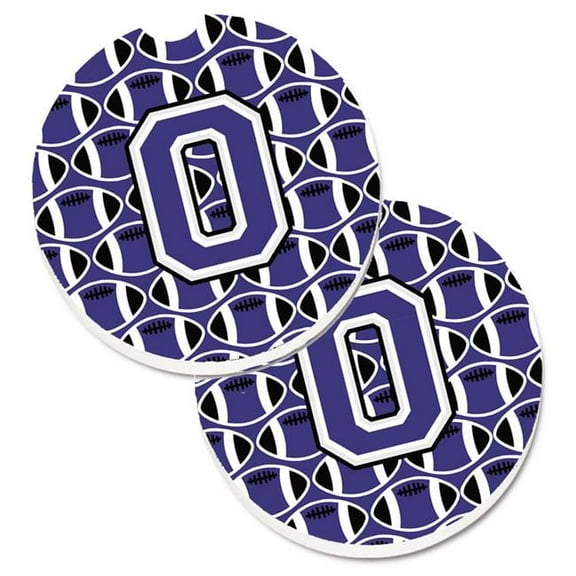 Letter O Football Purple & White Set of 2 Cup Holder Car Coaster