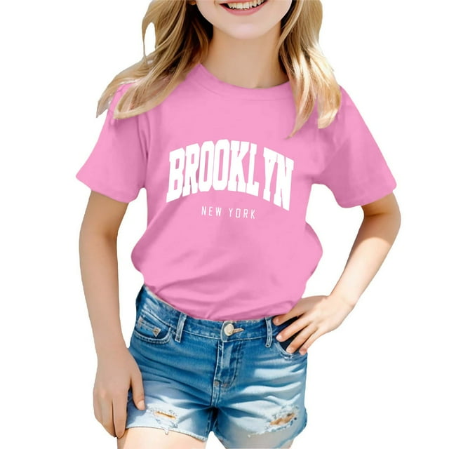 3 T Vêtements Fille sous-Vêtement Garçon et Fille Mode Décontractée Imprimé Col Rond Ample Manches Courtes T-Shirt Haut