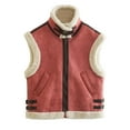 thumbnail image 4 of Hvyesh Women's Suede Sherpa Leather Vest Jacket Warm Sleeveless Plush Coat Winter Zip Up Puffer Vest Thermal Sherpa Lined Waistcoat with Pockets Red Vest, 4 of 4