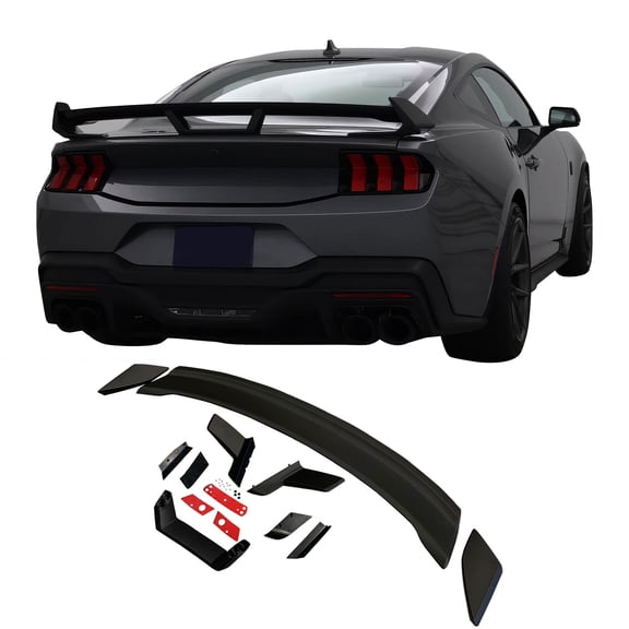 Ikon Motorsports Trunk Spoiler Compatible with 2024-2026 Ford Mustang 7th Gen S650, Dark Horse Style Matte Black ABS Plastic Rear Trunk Lid Spoiler Wing Lip