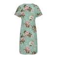 thumbnail image 4 of Womens Loose Fit Casual V Neck Short Sleeve Printed Midi Dress Solid Color Fashion Summer Dress, 4 of 5