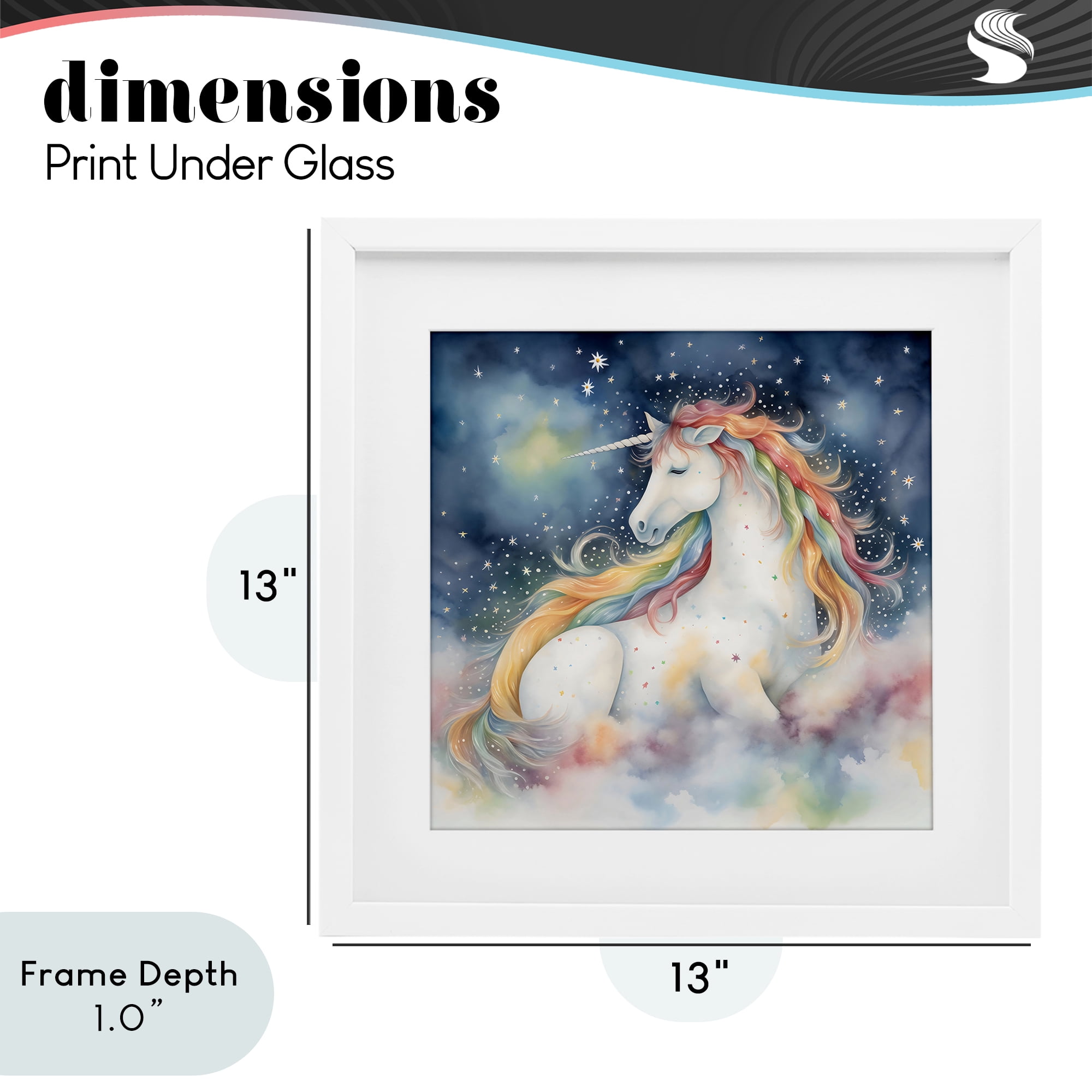 Stupell Industries Unicorn Floating on the Clouds White Framed Print Under Glass, design by Creative Studio