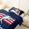 thumbnail image 4 of Feelyou Rustic Largemouth Bass Fish Twin Comforter Sets for Men Adults, Retro USA Star Stripe Bedding Set, Navy Red, Blue Reversible, 2 Pieces, 4 of 6