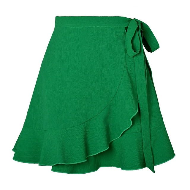 Aocisk Jupe à Volants Taille Haute Unie pour Femme avec Laçage à l'Avant, Féminine et pour Diverses Occasions, Vert G