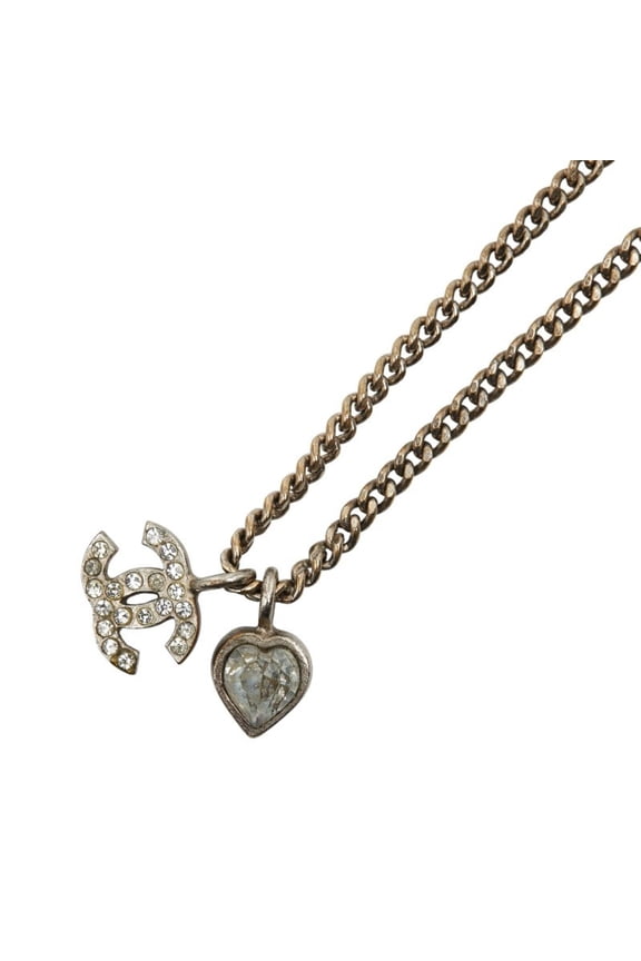Pre-Owned Chanel Coco Mark Heart Necklace in Silver with Rhinestones for Women (Good)