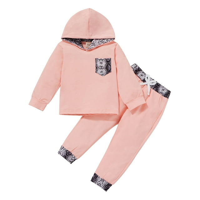 Xingqing 2PCS Bambin Enfant en Bas Âge Filles Automne Tenues Patchwork Poche Hoodie Ensembles de Pantalons