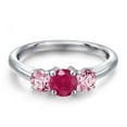 thumbnail image 3 of Gem Stone King 925 Sterling Silver Red Ruby and Pink Lab Grown Diamond Engagement Ring for Women | 1.05 Cttw | Round 5MM | Gemstone July Birthstone | Size 7, 3 of 6