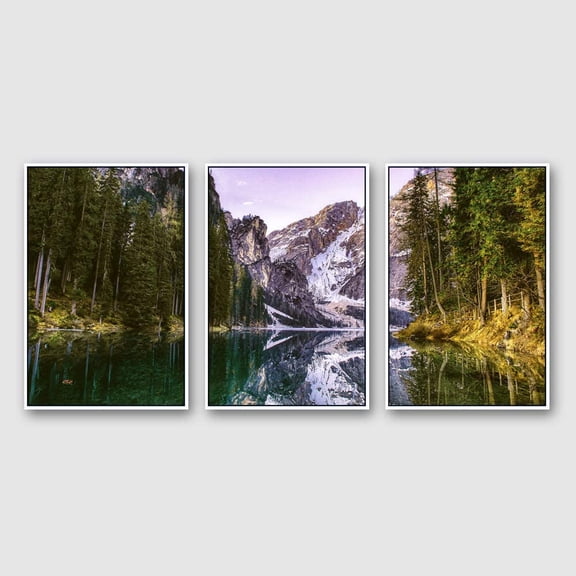 IDEA4WALL Framed Wall Art Print Set Snowy Winter Mountain with Lake & Forest Nature Wilderness Photography Realism Rustic Scenic Colorful Ultra for Living Room, Bedroom, Office - 16"x24"x3 White